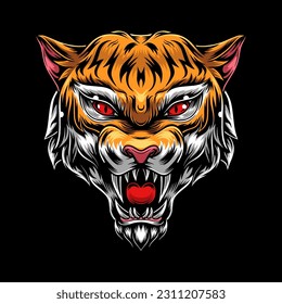 scary tiger face vector illustration
