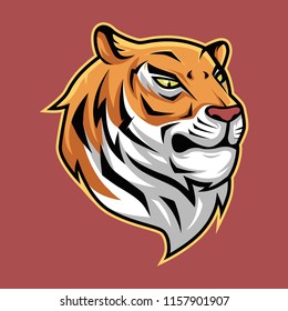 Scary tiger head cartoon mascot vector illustration