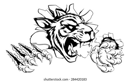 A scary tiger mascot ripping through the background with sharp claws