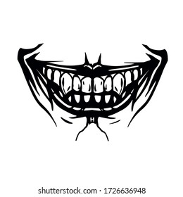 scary toothy jaw of a evil clown. Horror mask print illustration