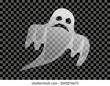 Scary transparent white ghost isolated icon. Spooky symbol for halloween holiday. Vector eps sign