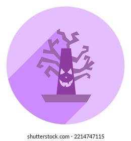 scary tree with a face. icon in flat style tree with face. flat pink with long shadow logo. halloween icon. web browser icon.