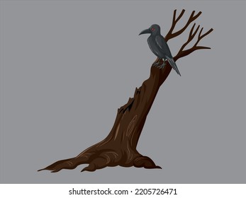 A scary tree for Halloween with a crow above it