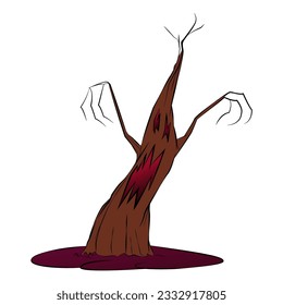 Scary tree. Halloween tree. Halloween Scary tree hand drawn style. Vector illustration.