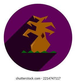 scary tree with a hollow. icon in flat style of a tree with a hollow. flat purple with long shadow logo. halloween icon. web browser icon.