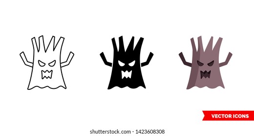 Scary tree icon of 3 types: color, black and white, outline. Isolated vector sign symbol.