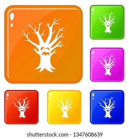 Scary tree icons set collection vector 6 color isolated on white background