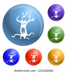 Scary tree icons set vector 6 color isolated on white background