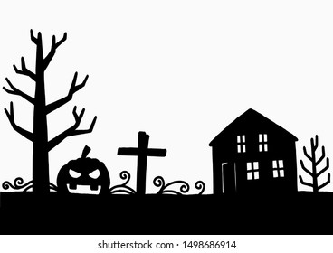 Scary Tree, Pumpkin, and House Background for Halloween Festival.