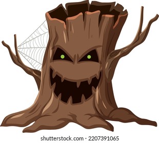 A scary tree stump on white background illustration