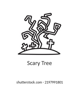 Scary Tree vector outline Icon Design illustration. Halloween Symbol on White background EPS 10 File