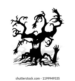 Scary tree without leaves, design for the holiday of Halloween, on a white background, vector