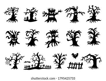 Scary trees design, Halloween characters icons set. Vector illustration.	