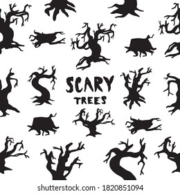 Scary trees doodle pattern. Vector illustration