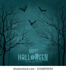 scary trees with flying bats halloween design