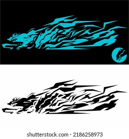 Scary two wolves shadow vector design with lightning-like running speed