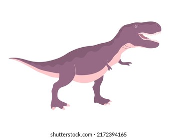 Scary tyrannosaurus rex. Carnivorous big lizard. Prehistoric pangolin. Predatory dinosaur hunter of the Jurassic period. Vector flat illustration isolated on white background