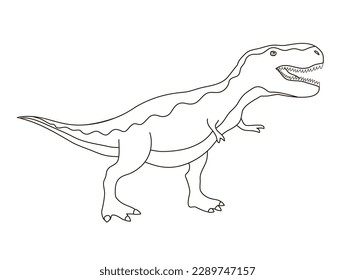 Scary tyrannosaurus rex. Carnivorous big lizard. Prehistoric pangolin. Predatory dinosaur hunter of the Jurassic period. Vector black and white illustration outline