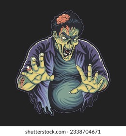 untote Zombie-Zeichentrickgrafik für Shirtdesign, Logo oder Aufkleber