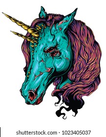 Gruseliges Einhorn. Vektorgrafik