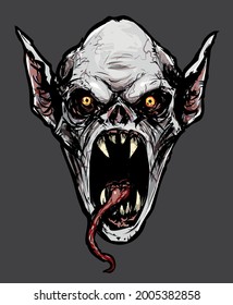 scary vampire creepy head face screams with yellow eyes vector illustration