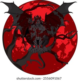 Scary vampire red moon night vector Monster Dracula illustration