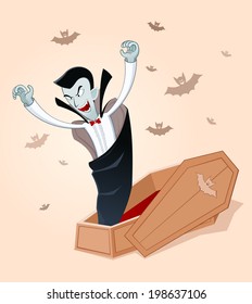 scary vampire wake up from its coffin and screaming