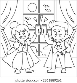 Scary vampires Halloween colouring page for kid vector image
