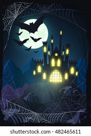 Scary vampire's house and full moon
