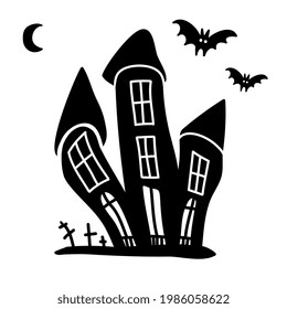 scary vector doodle style house. silhouette halloween