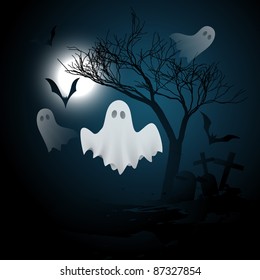 scary vector halloween ghost flying