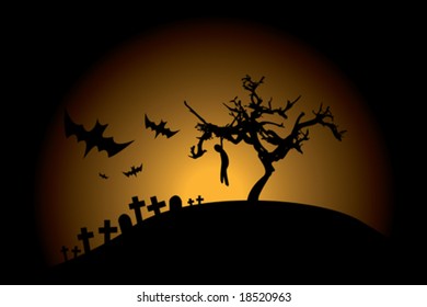 Scary vector halloween scene with hanging body