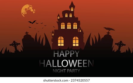 Scary vector haloween landscape cemetery with house