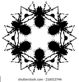 Scary vector snowflake made by blobs and splatters. Silhouette of snowflake for Halloween.