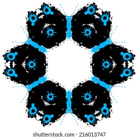 Scary vector snowflake made by blobs and splatters. Silhouette of snowflake for Halloween.