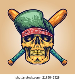 Scary vintage baseball skull illustration you can use it for any purpose such as merchandise, tshirt, print, tattoo, logo etc