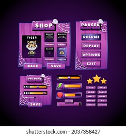 scary violet halloween game ui board pop up interface collection set