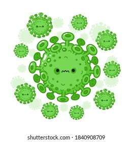 Scary virus cell character. Vector flat line cartoon kawaii character illustration icon. Isolated on white background. Corona virus, covid-19 bacteria concept