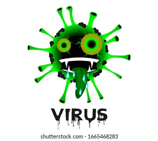 Scary viruses Sign Vector, Corona, bacteria, infections, fungi and infections. Antivirus shield. Vector illustration  bacteria with tongue sticking out.