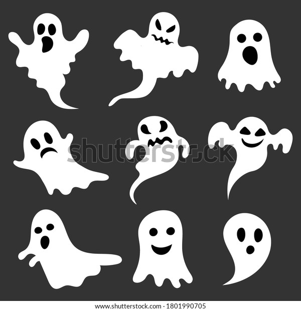 Scary White Ghost Characters Set On Stock Vector (Royalty Free ...