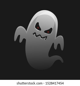 Scary white ghost design on black background. Halloween celebration. Ghostly monster with scary face shape. 