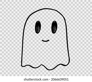 Scary white ghost hand drawn brush style isolated on png or transparent background.Graphic resources for Halloween.Vector illustration