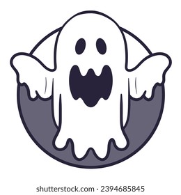 Scary white ghost logo icon emblem flat vector illustration