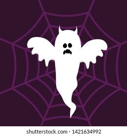 Scary white ghosts on  Spider webs background - Halloween celebration 