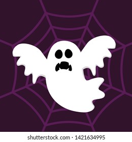 Scary white ghosts on  Spider webs background - Halloween celebration 