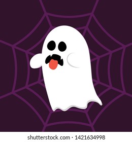 Scary white ghosts on  Spider webs background - Halloween celebration 
