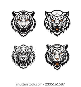 Scary white tiger head vector illustration