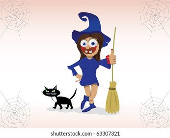 Scary witch and cat illustration