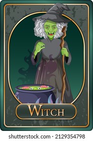 Scary witch character game card template illustration