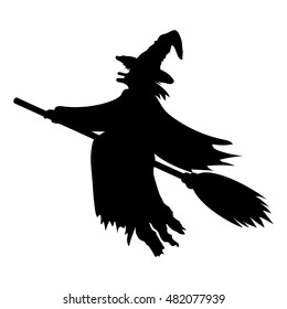 Scary witch witch flying on a broom on Halloween